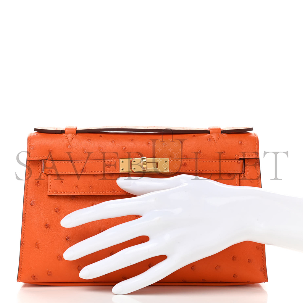 H**mes master ostrich kelly pochette tangerine (22*14*7cm)